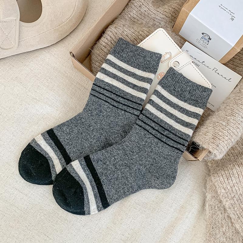 Striped Thickened Wool Socks Warm Socks Versatile College Style Heat Storage Pile Socks