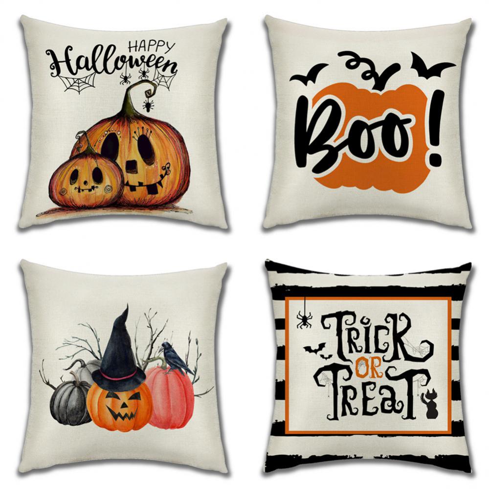 45*45cm Halloween Pillow Cover Cartoon Pumpkin Skull Antasy Witch Castle Flax Sofa Cushion Cover Home Textile Rooms Decorations