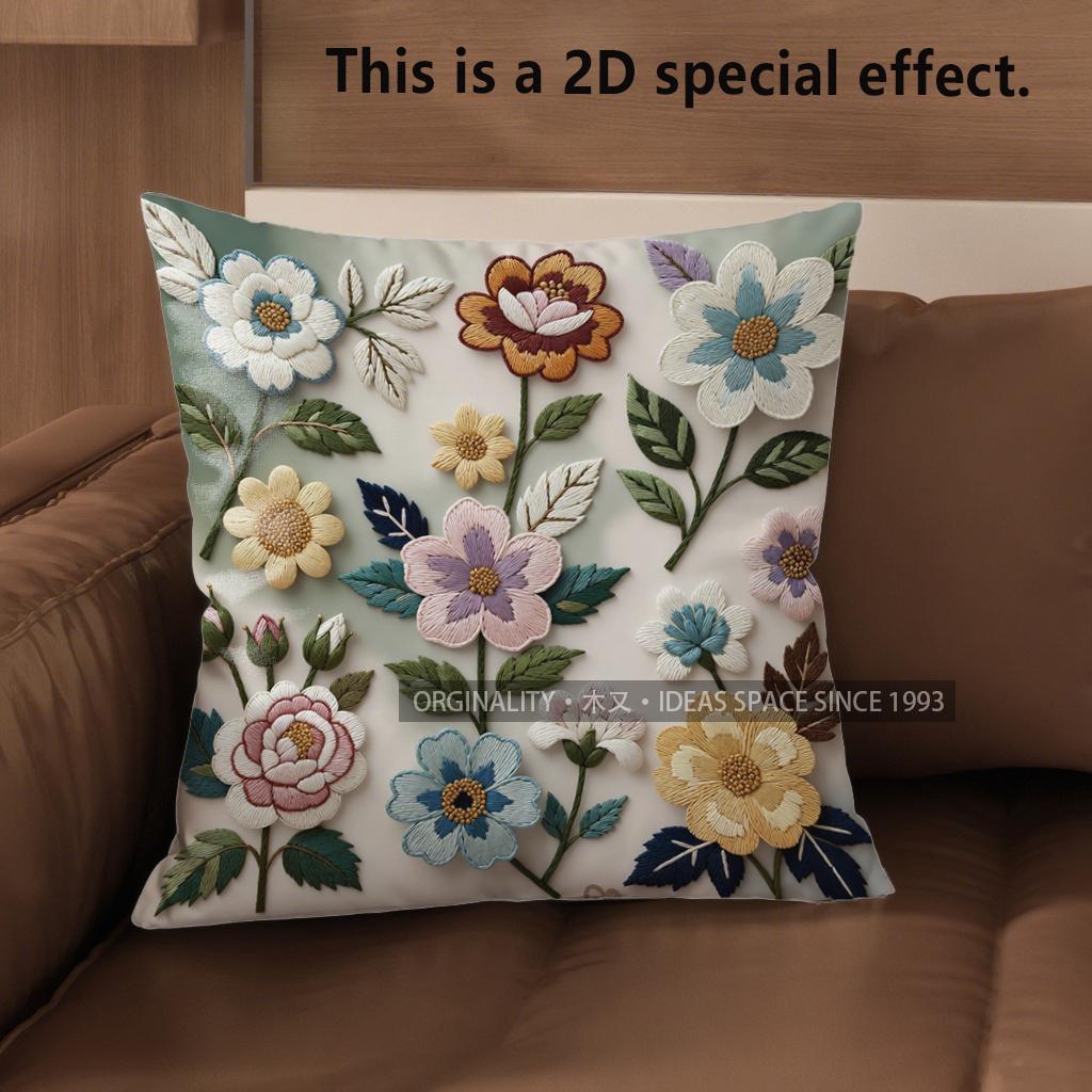 2D Vintage Embroidered Floral Throw Pillow Covers Pattern Cushion Cover Suitable For Sofa Bedroom Car Pillow Cover