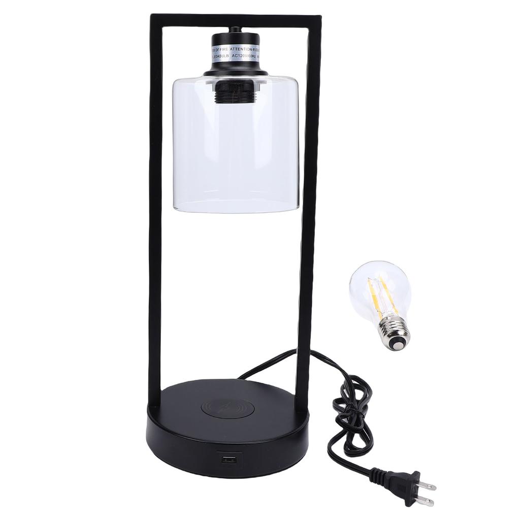 Table Lamp 3 Levels Brightness Touch Control Industrial Bedside Lamp with 7W Wireless Charing USB Port for Home Bedroom