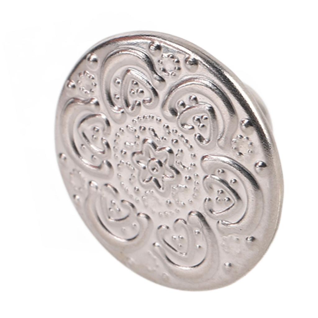 50 Set Pants Buttons Pins No Sew Removable 17mm Flower Pattern Stainless Steel Silver with 2x6.5mm P