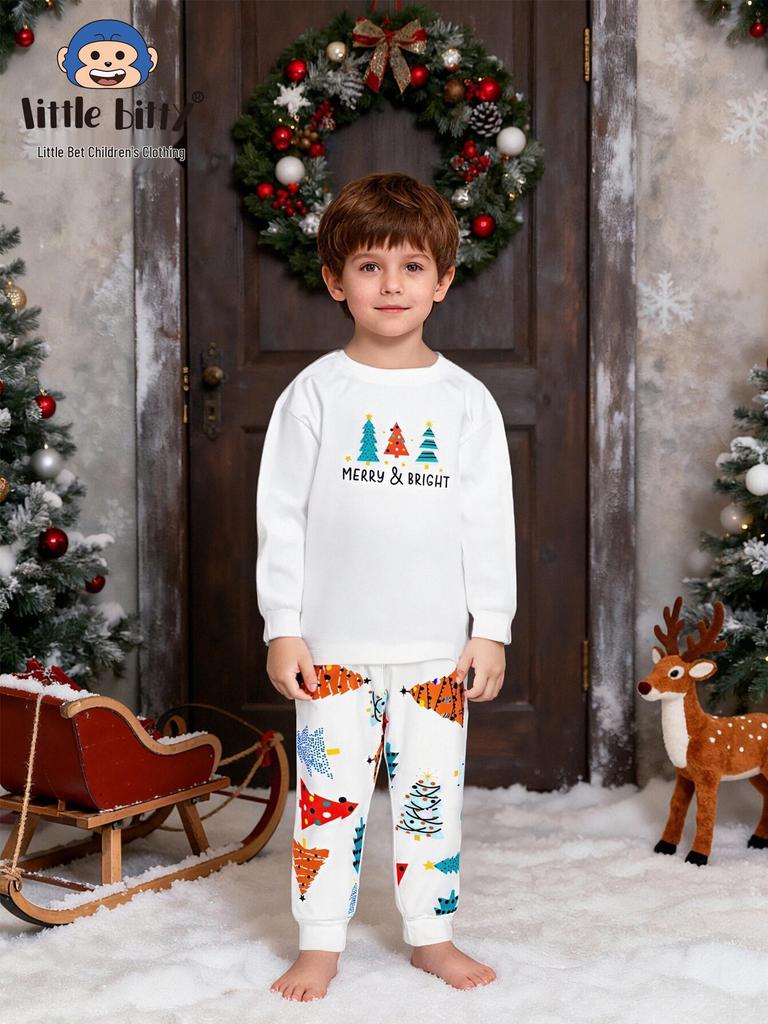 Ensemble Pyjama de Noël Automne/Hiver pour Enfants - Haut à Manches Longues & Pantalon avec Imprimé Dessin Animé