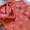 Luxury Red Cherry Printed Women Silk Scarf Summer Floral Shawl 70cm Square Scarves Small Neckties Hairbands Bags Hijab Wrap