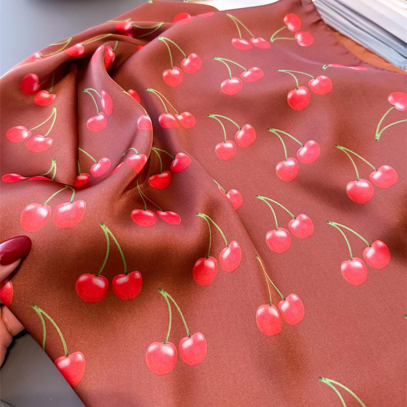 Luxury Red Cherry Printed Women Silk Scarf Summer Floral Shawl 70cm Square Scarves Small Neckties Hairbands Bags Hijab Wrap
