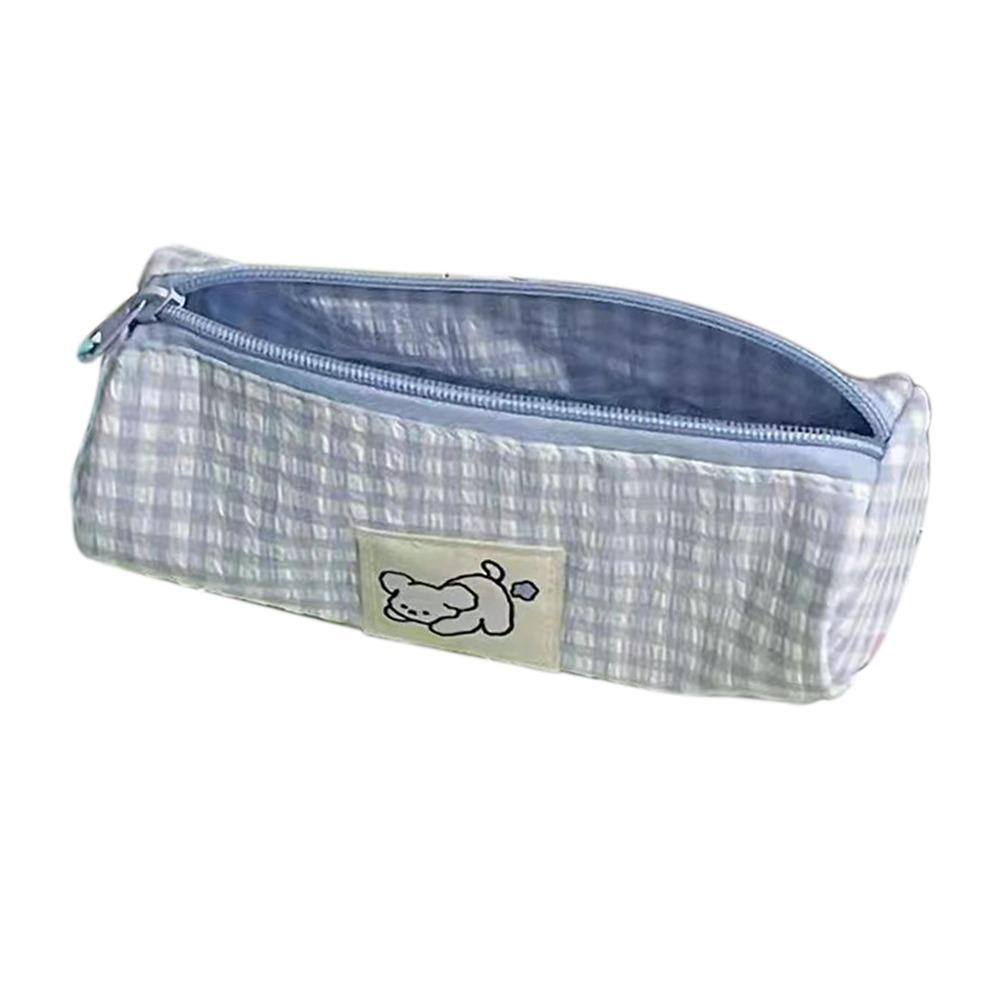 Large Capacity Grid Pencil Case Blue/Green Pencil Pouch Small Fresh Stationery Organizer Student