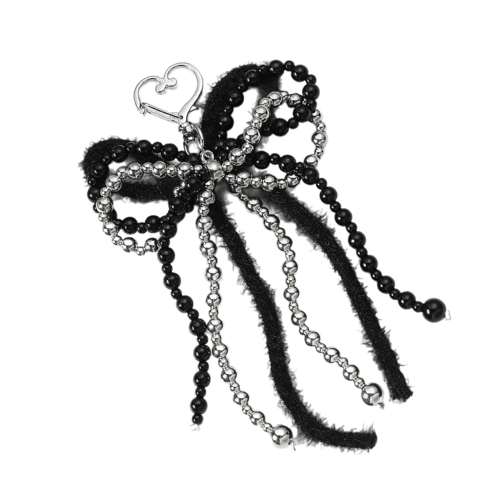 

Прекрасный брелок-бантик из бусин, модный аксессуар, держатель для ключей, стильное украшение для сумки для повседневного использования и декора чёрный