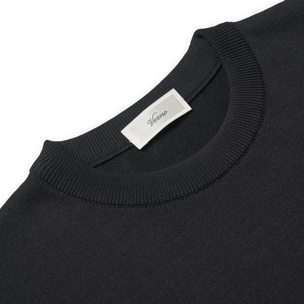 VERNO [Casual] Linen Like Short Sleeve Round Knit Black