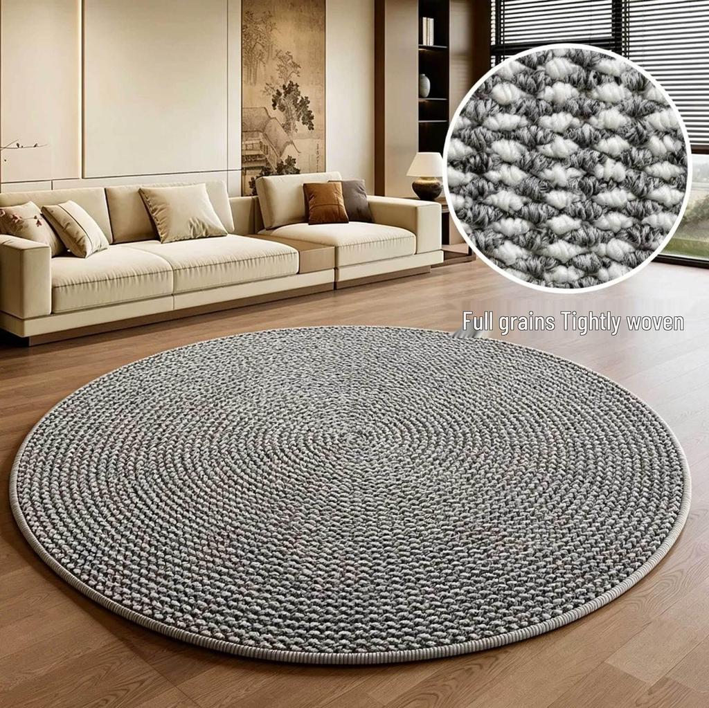 Retro-Style Round Imitation Jute Living Room & Bedroom Carpet, Machine Washable Floor Mat