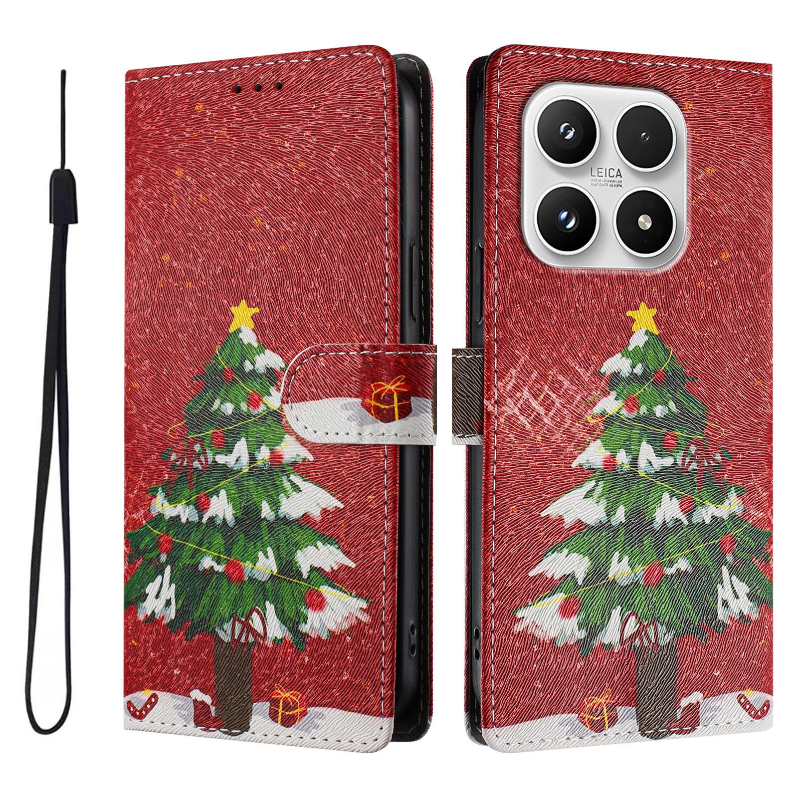 

For Xiaomi 17 Case Christmas Themed Pattern Printing PU Leather Wallet Phone Cover with Wrist Strap