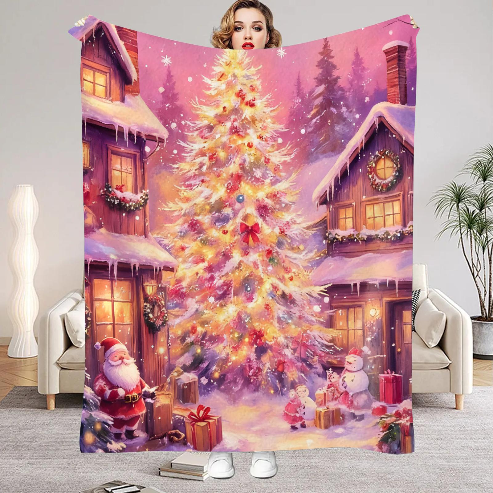 

1 шт. Розовое одеяло Счастливая Рождественская елка 3D-принт Гладкое фланелевое одеяло для домашней гостиной Спальни Декор Новогодний Рождественский подарок 30x40in