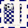 Warped Blue Checker Geometric Grid Graphic Art Film Aesthetic Protective Shockproof Bumper Phone Case Cover For iPhone 14 15 16 Pro Max Plus