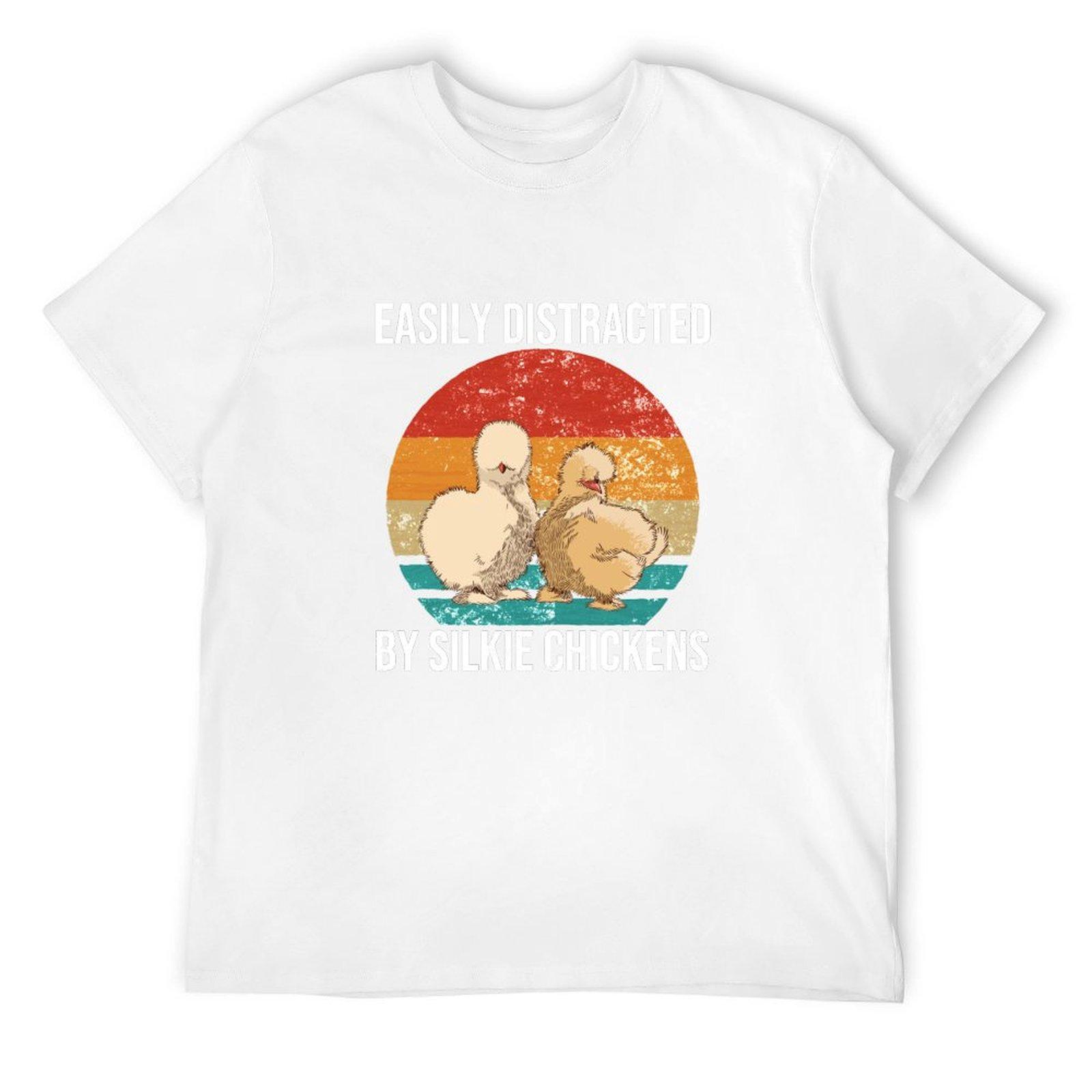 Silkie Chicken Retro Cute Chick Easily Distracted By Silkie Chickens Gift T-Shirt oversized summer clothes shirts men S