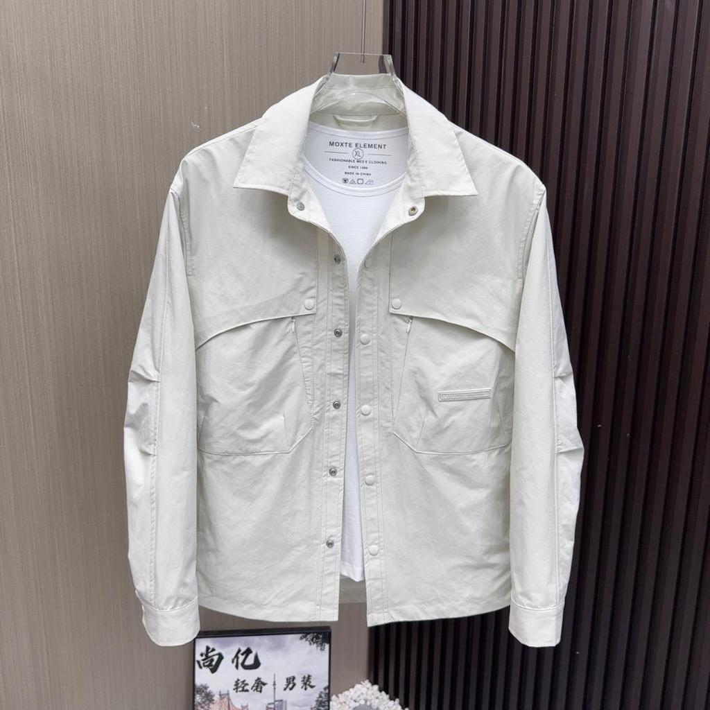 Nouveau Vêtement de Travail Fonctionnel Printemps Veste Chemise Mode Polyvalente Couleur Unie Veste à Revers Chemise Manches Longues Homme Tendance