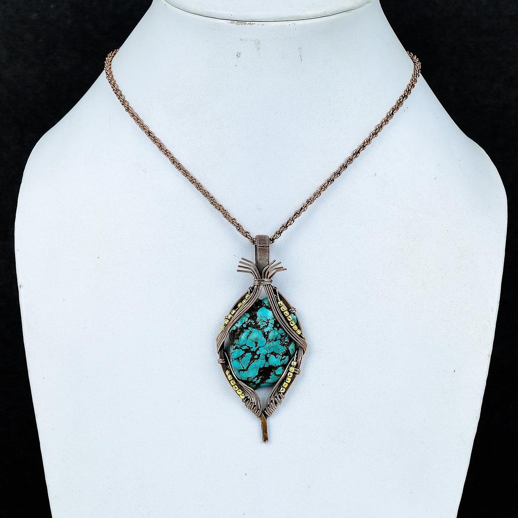 Turquoise Tumble 999 Copper Wire Wrapped Pendant, Handmade Gemstone Pendant Jewelry, Gifts For Wife Brand New Pendant
