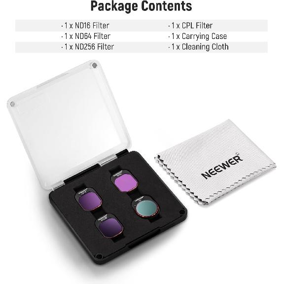 NEEWER ND & CPL Filter Set Compatible with DJI Mini 4 Pro, 4 Pack ND16 ND64 ND256 CPL Polarizer and Neutral Density Filters Drone Lens Accessories,