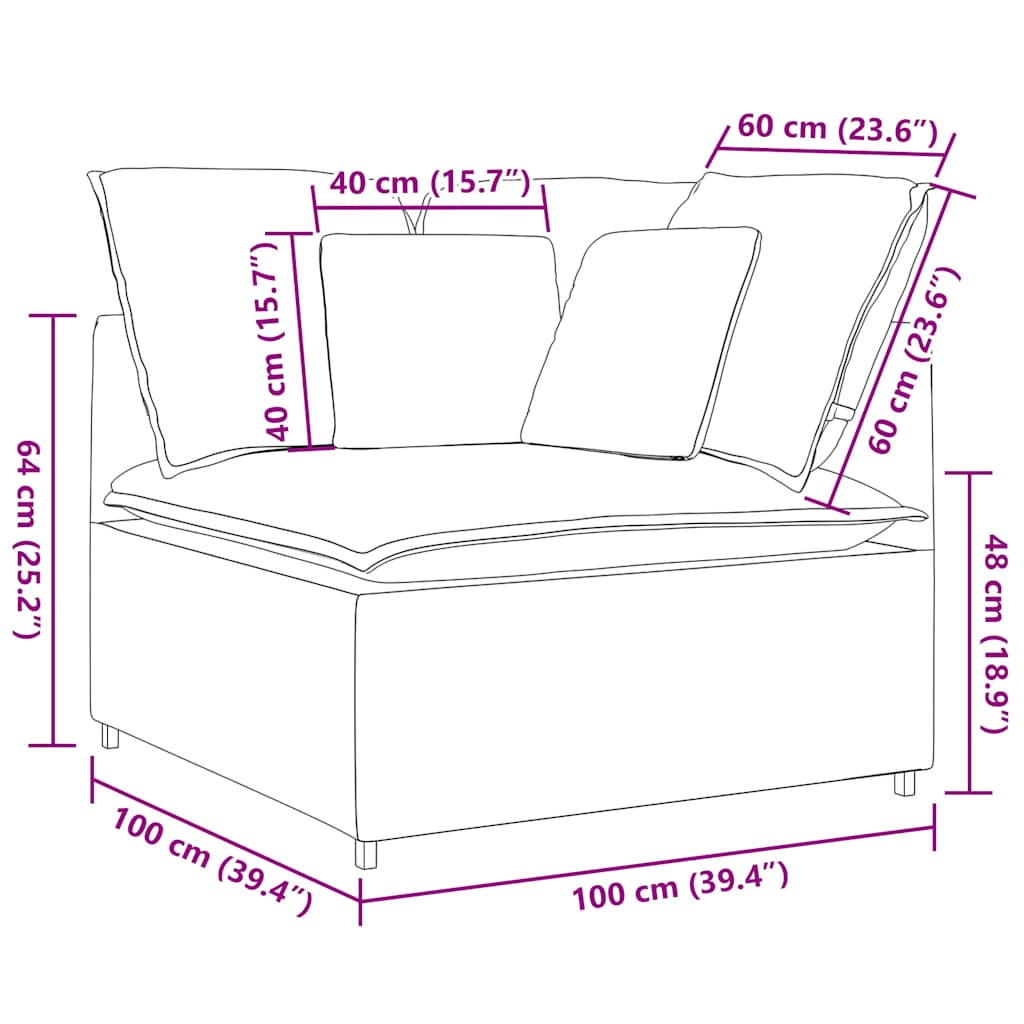 Modular Sofa Corner Module with Cushions Cloud Grey 100 Cm