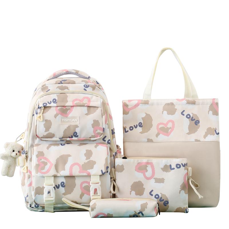 

Женский комплект рюкзаков Love, школьная сумка большой вместимости, женский рюкзак из четырех предметов с сумкой для ручек бежевый