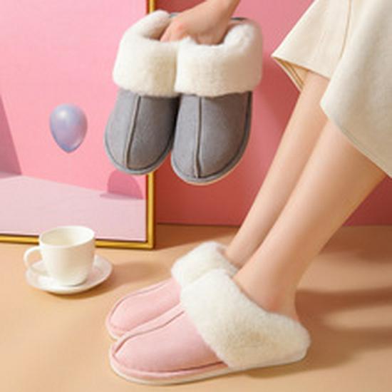 Unisex Cotton Slippers - Warm Plush Flat Heel, Indoor/Outdoor, Plus Size, Thick Sole for Autumn/Winter