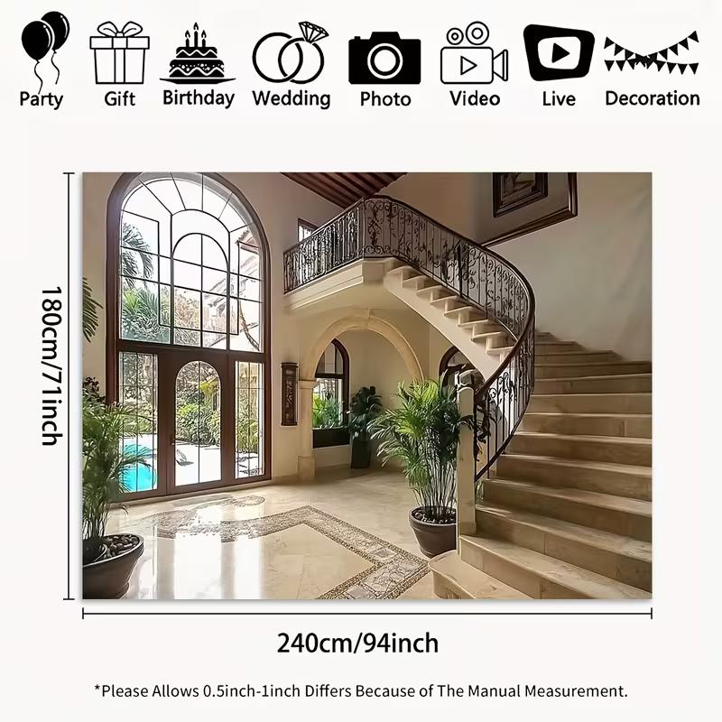 

2D Luxury Home Tapestry, Mansion Hallway with Staircase and Plants 47.2x31.5inch/120*80cm