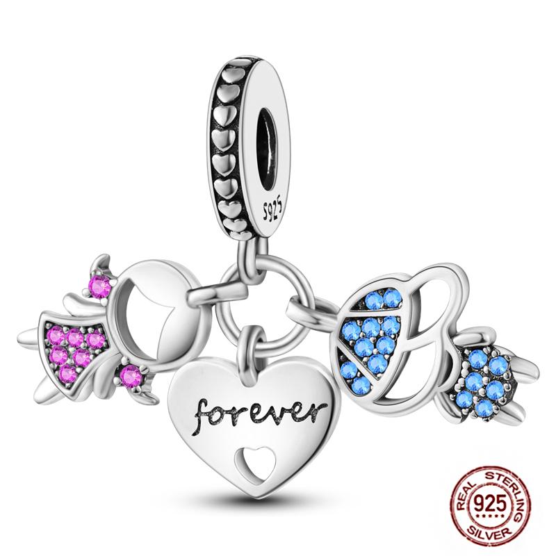 Charms Plata De Ley 925 copper Original Devil's Eye Perfume Bottle Bow Silicone Spacer Beads Women Bracelet DIY Zircon Pendants