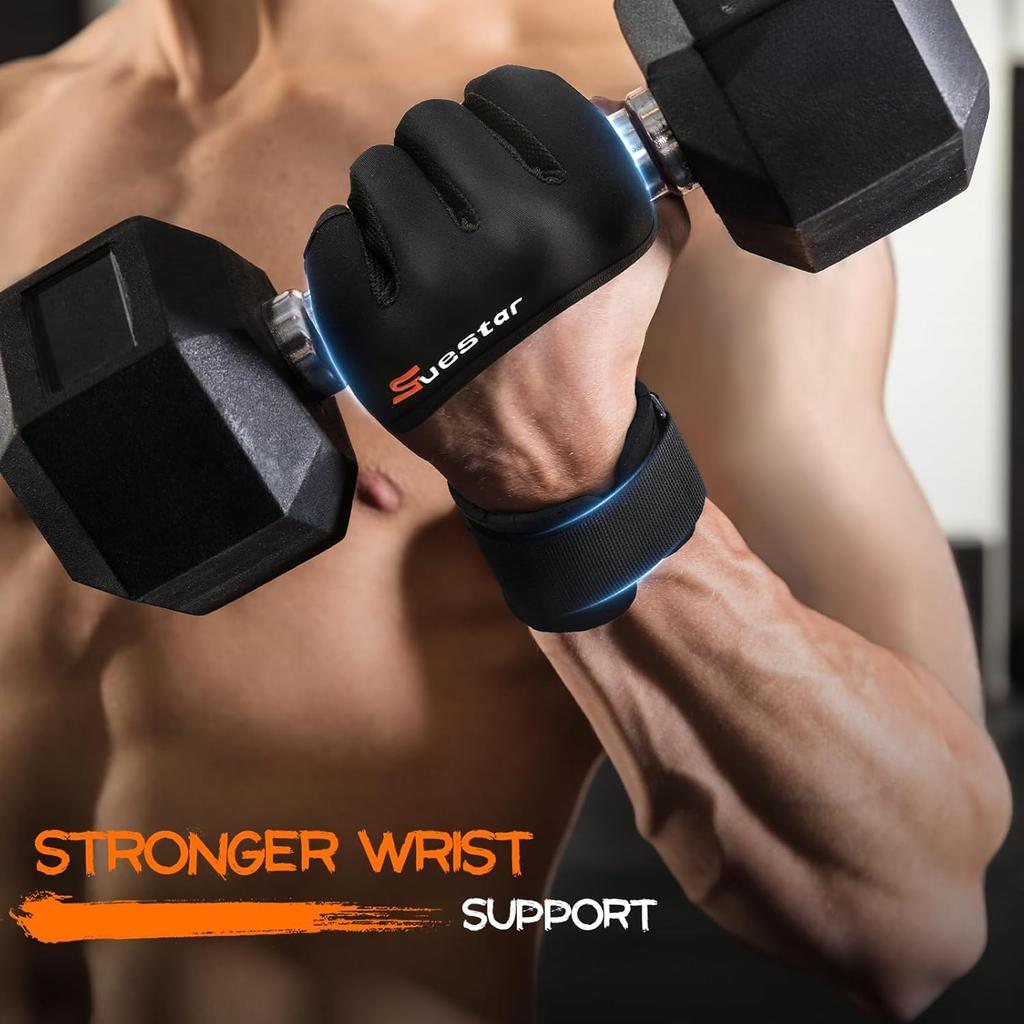 Workout Gloves, Heavy Duty Cowhide Padded Weight Lifting Gloves with Wrist Support, Full Palm Protection & Silicone Grips Gym for Weightlifting