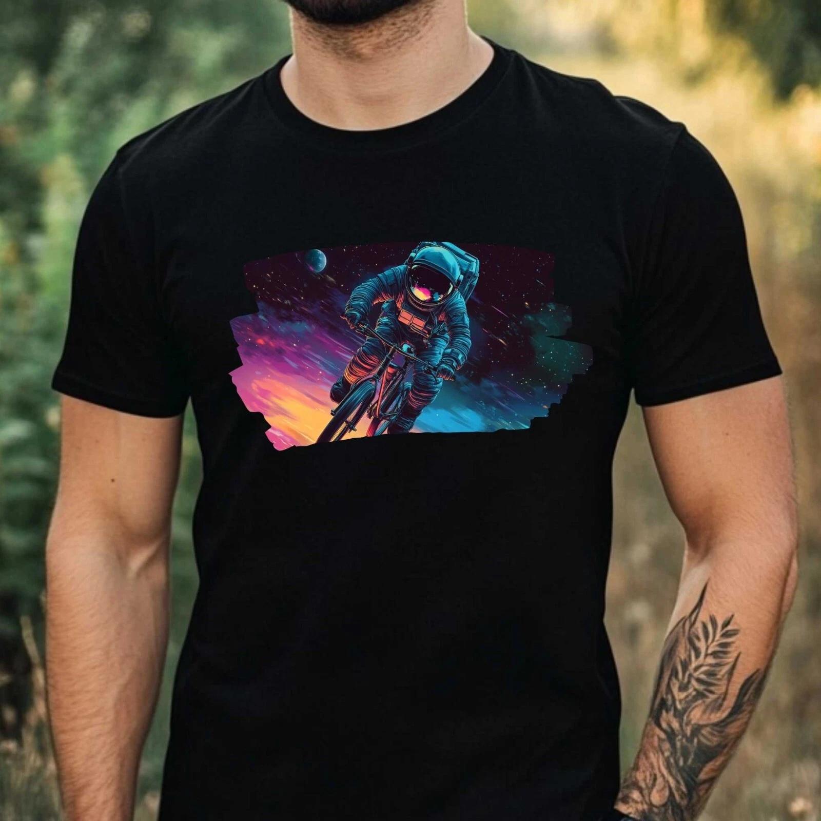 T-Shirt Herren Astronaut auf dem Fahrrad Motiv Baumwolle Größe XS bis 5XL XXL