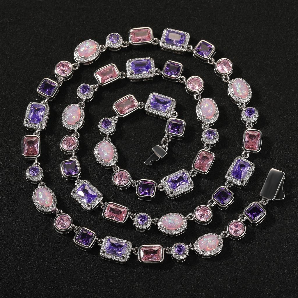 HIPHOP hip hop trend yellow opal necklace temperament light luxury copper inlaid zircon simple geometric versatile