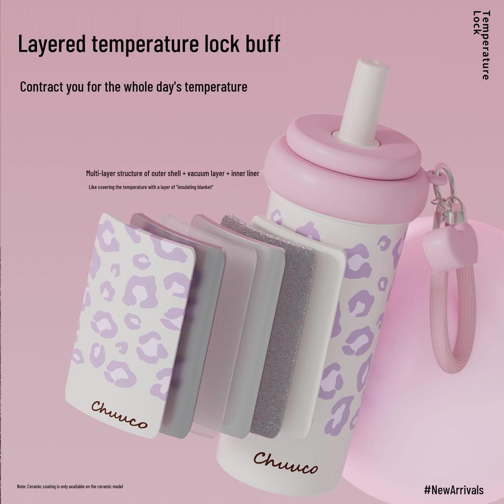 Ceramic Liner Thermos Cup - 316 Stainless Steel, Large Capacity, Straw Included, Customizable, High Appearance Design