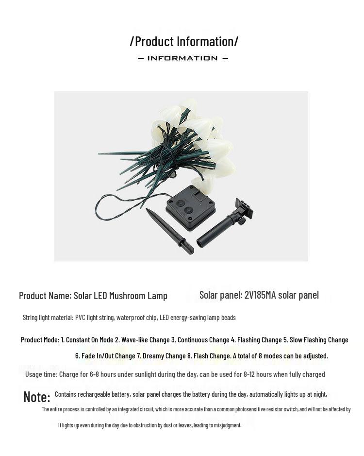 Wodoodporne Zewnętrzne LEDowe Solarnie Grzybowe Lampki Wbijane do Trawnika, Ogrodu, Dekoracji Świątecznej