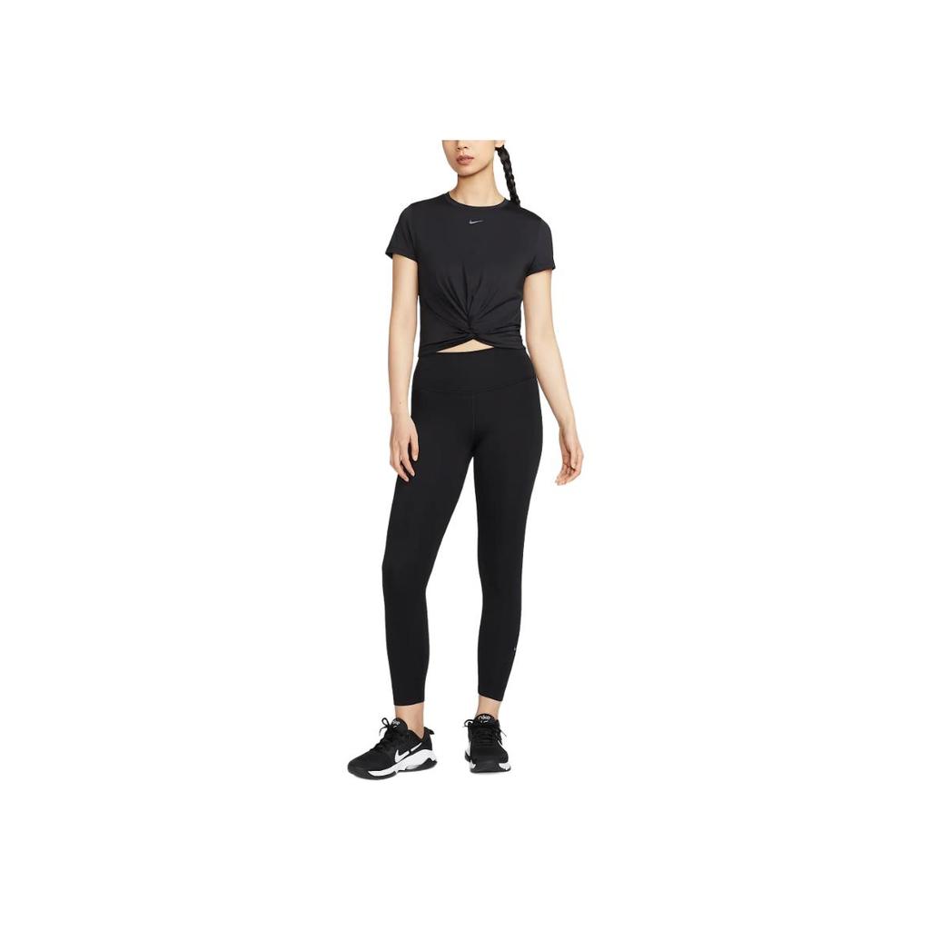 Nike Solid Color Logo Round Neck Slim Fit Short Sleeve T-Shirt Women Tops Black HJ1055-010