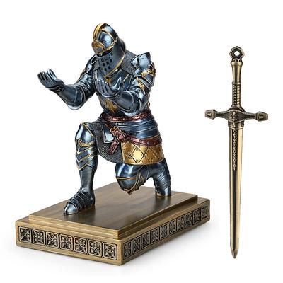 HDMbigmi Königswache Ritter Stifthalter, Ständer, Schreibtisch-Organizer Zubehör, Harz-Stifthalter Geschenk mit Metallschwert Brieföffner für Büro oder