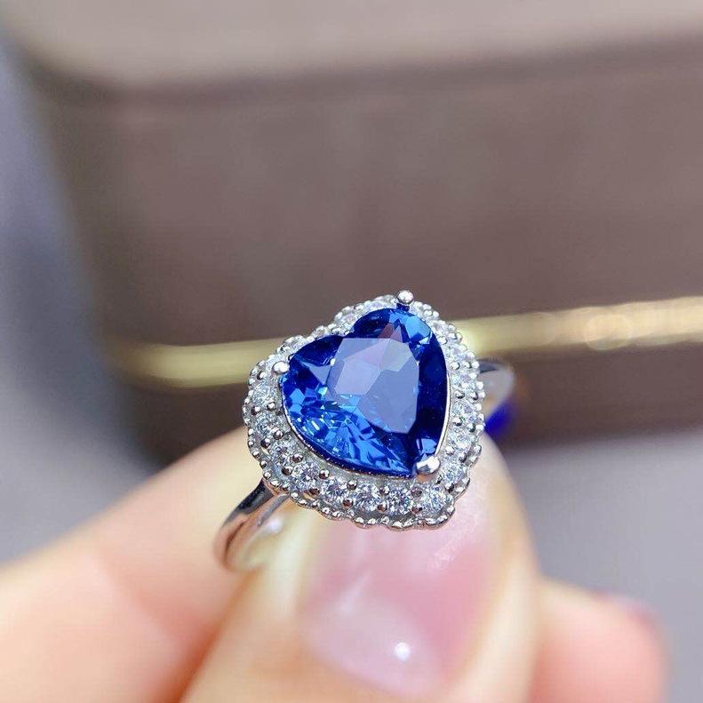 Heart-shaped Zircon Crystal Sapphire Open Ring, Love Necklace Pendant Jewelry