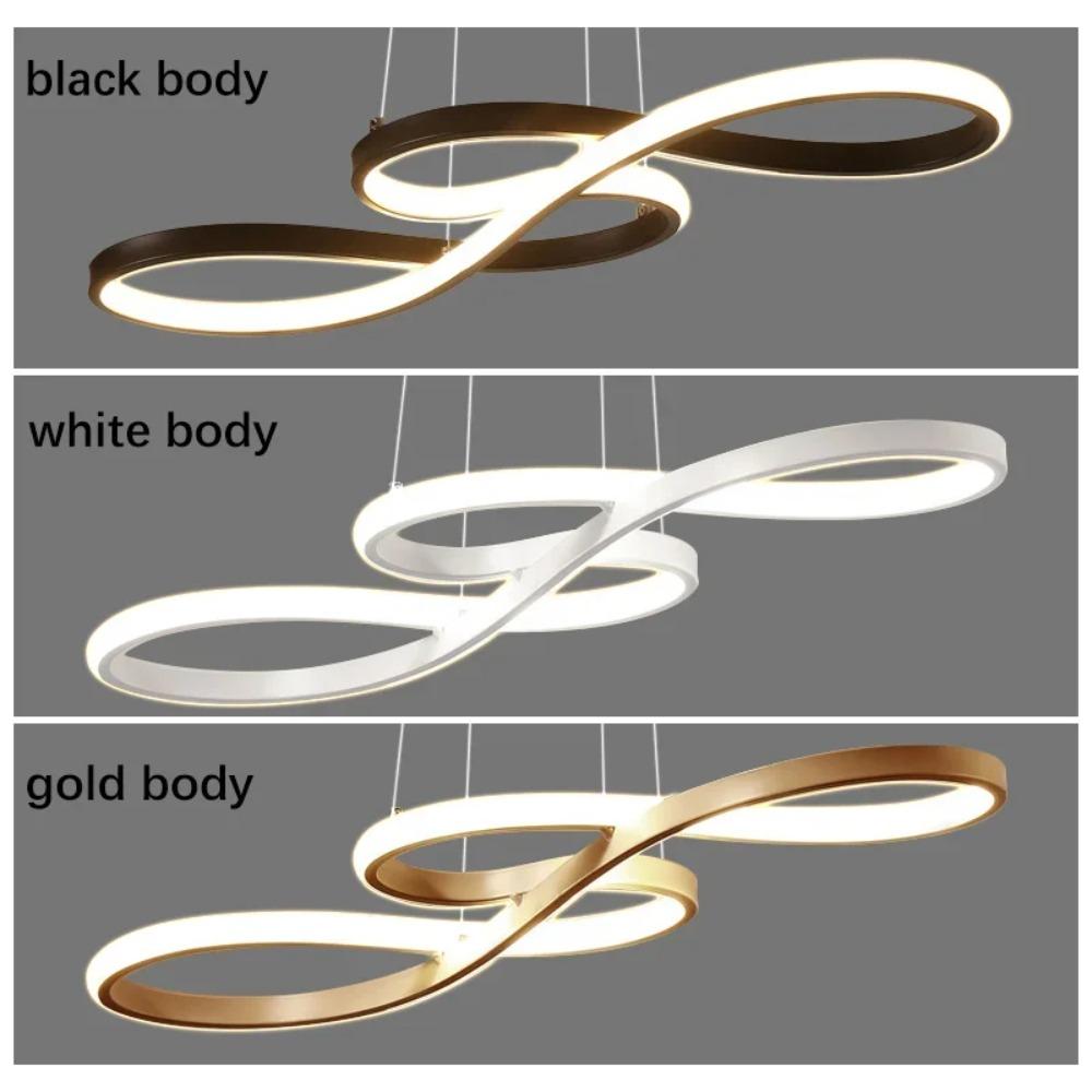 Modern LED Chandelier, Nordic Pendant Light with Golden Decor, Black White Minimalist Lighting for Living Room Dining Room