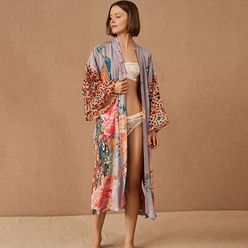 Peacock Print Sunscreen Cardigan for Beach Vacation - Women's Loose Bikini Cover-Up Jacket