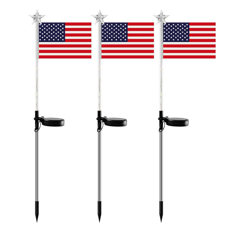 New In Stock 1-to-8 Solar Powered Ground Stake Lights US Independence Day Outdoor Garden Five-Pointed Star Flag Lights