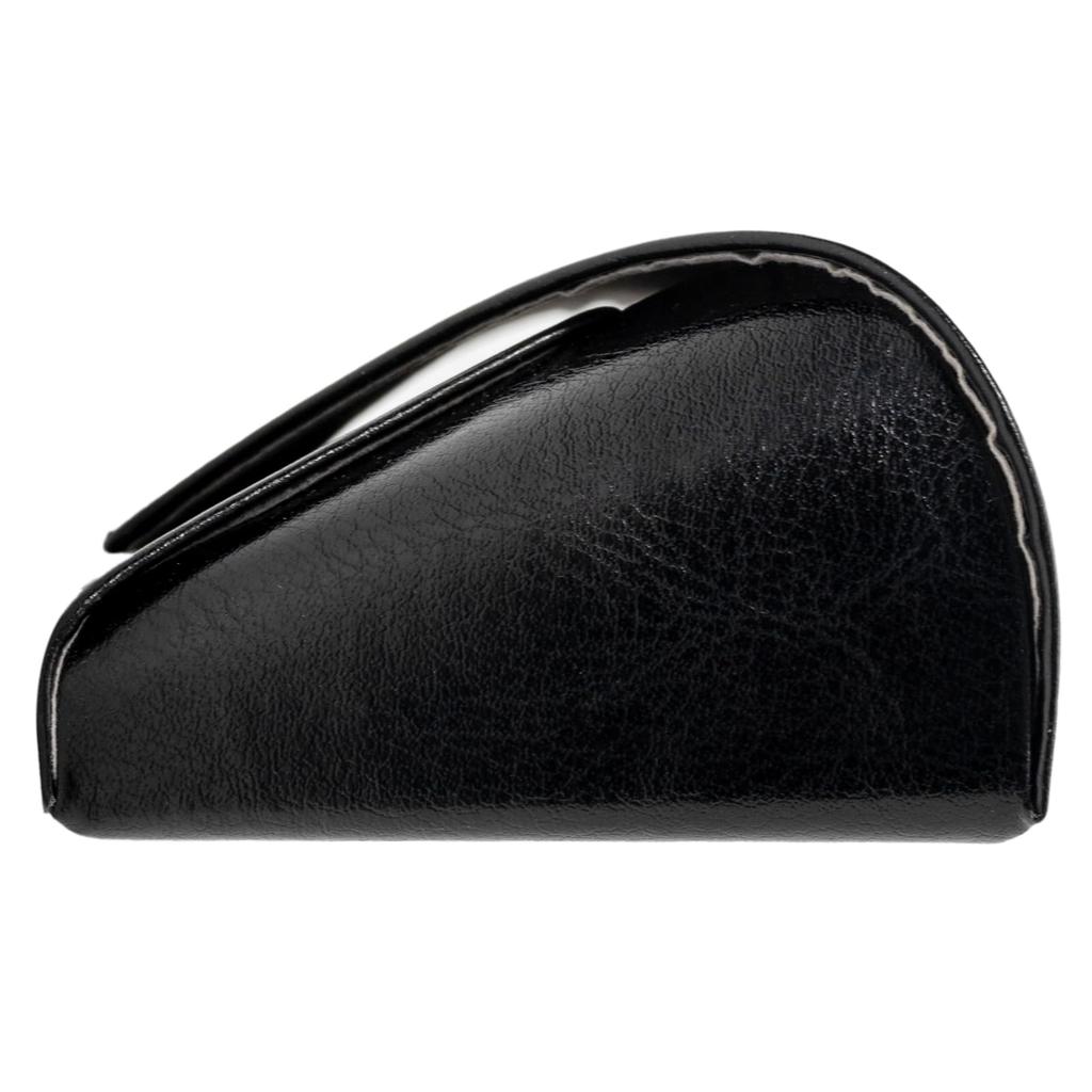 Pearl Eyeglasses Case HFD-19 Genuine Leather Black Semi-Hard Magnetic Closure