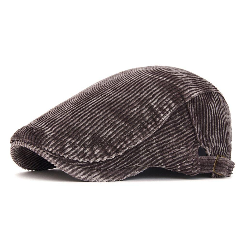 Adjustable Corduroy Flat Cap Soft Lined Gatsby Beret Cap Retro Driving Cap  For Men