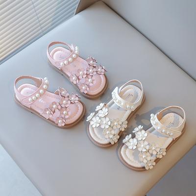 Summer Pearl Floral Soft Sole Princess Sandals Kids Girls Beach Shoes