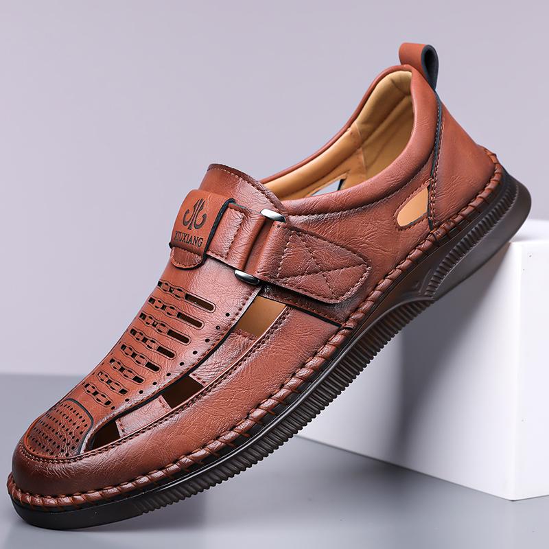 Men's Sandals Shoes Genuine Leather Anti-slip Breathable Hollow Outdoor Sports Beach Shoes Casual Sandals