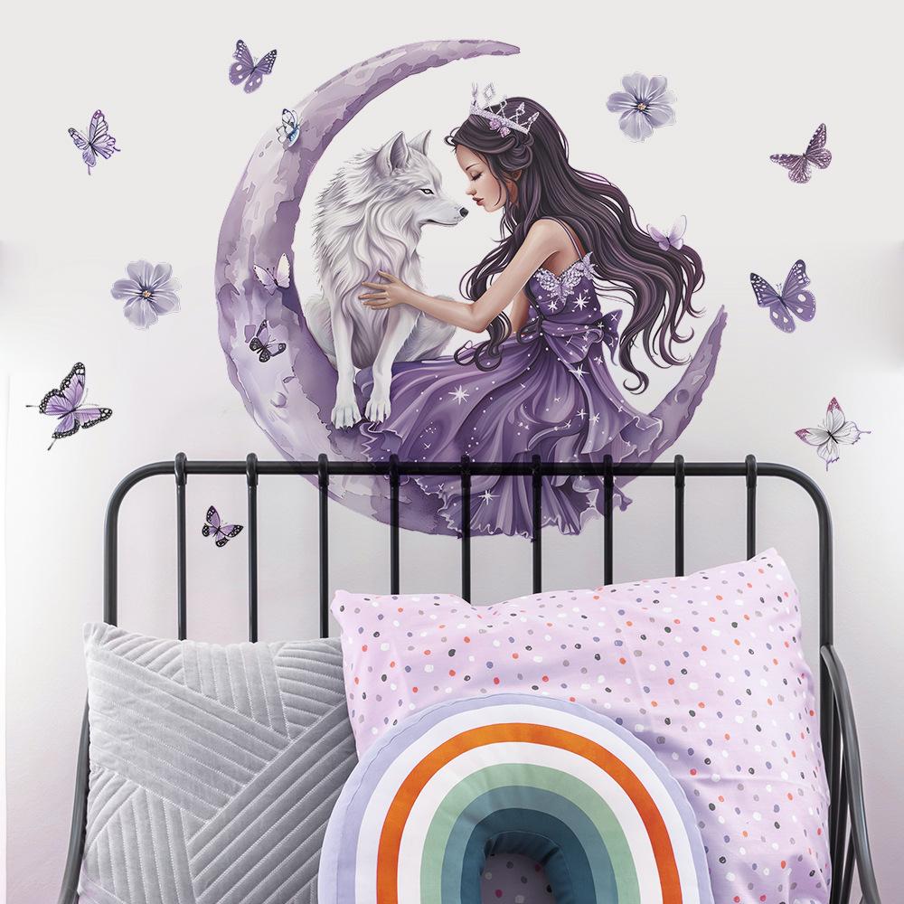 Wall Sticker Girl Purple Dress Art Decoration Nordic PVC Poster Decals