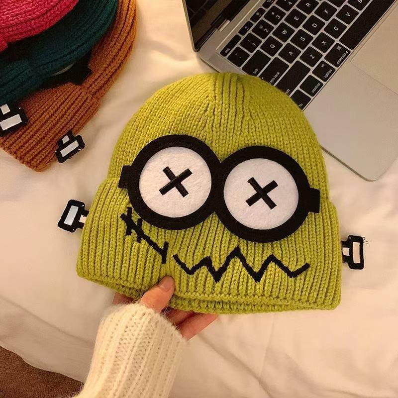 Green Cartoon Wool Hat for Women - Cute, Warm, and Face-Slimming for Autumn/Winter