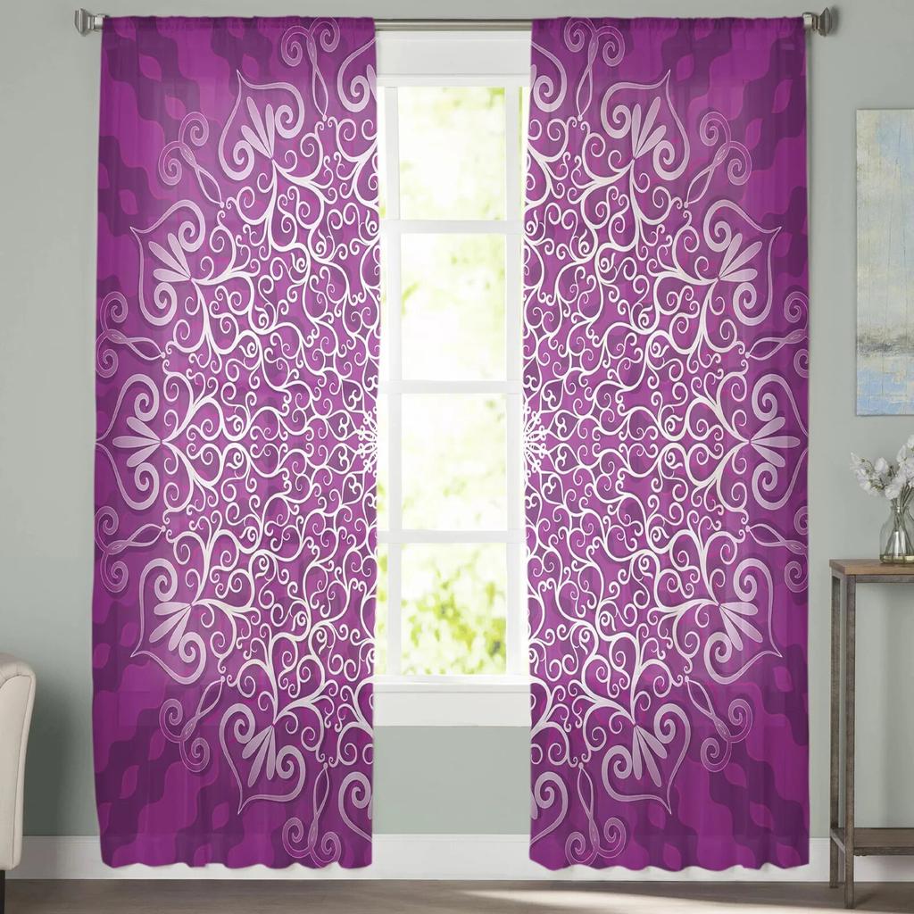 Purple Round Flowers Tulle Curtain For Living Room Bedroom Modern Sheer Curtains Decorative Window Treatment