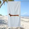 Lichtblauw Gestreept Dashond Hond Strandlaken Schattige Huisdier Worst Hond Print Sneldrogend Absorberend Handdoek voor Strand Zomer