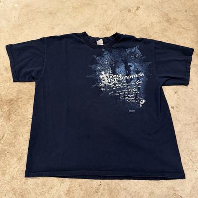 Vintage Divine Intervention T-Shirt Mens XL Blue John 4:9 Christian Jesus Religion
