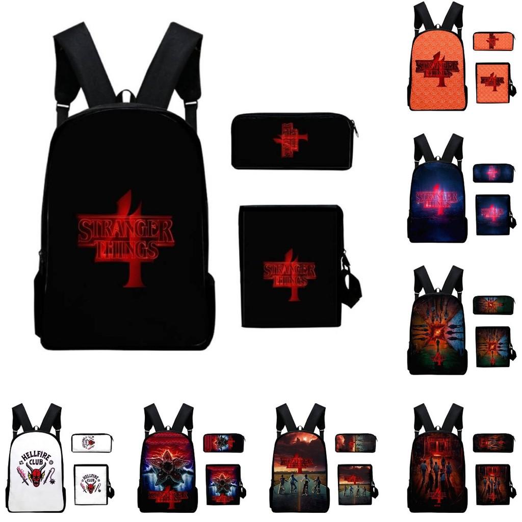 Anime Style Three-piece Backpack Set For Kids With Geometric Pattern And Pencil Case