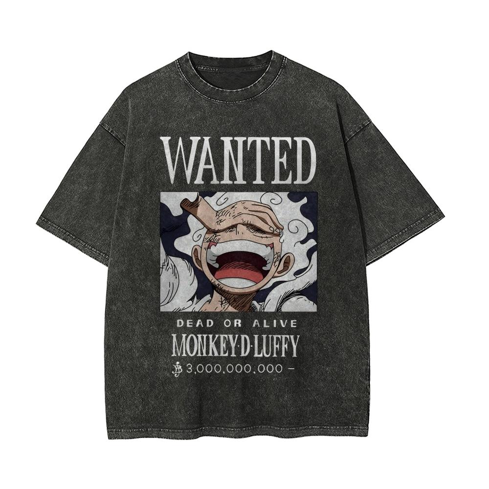 

One Piece Luffy Vintage Washed Tshirt Men Women Short Sleeves Graphic Tee Summer Fashion New Streetwear Casual Tops XL