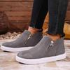 Women's Suede Flat Shoes Fashion Retro Round Toe Short Barrel Casual Side Zipper Thick Bottom Short Studded Boots for Women