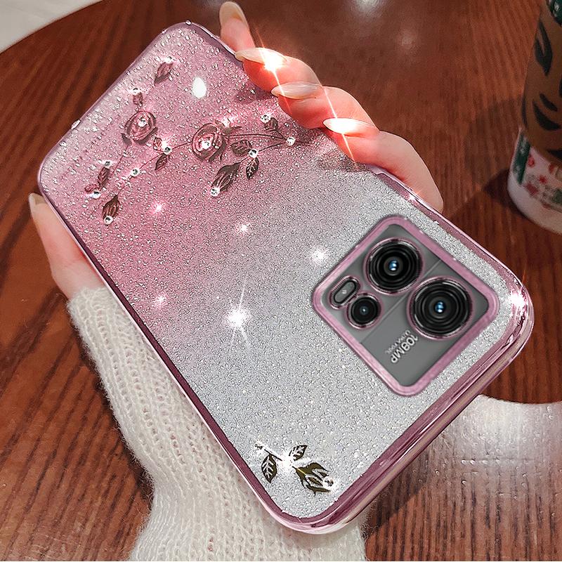 KADEM For Motorola Moto G72 5G Case Rhinestone Flower Glitter TPU Cellphone Cover