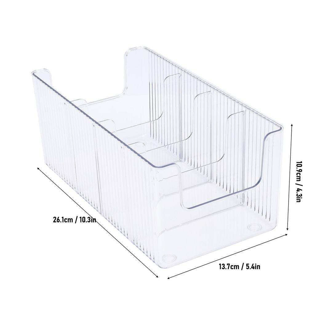 Food Storage Organizer Bins Clear Plastic Bins with 3 Removable Dividers for Pantry Kitchen Fridge Cabinet Organization
