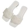Sommer Ein-Wort-Slipper Damen Sandalen Strass Flacher Boden Mode Quadratische Spitze Außenbekleidung Perle